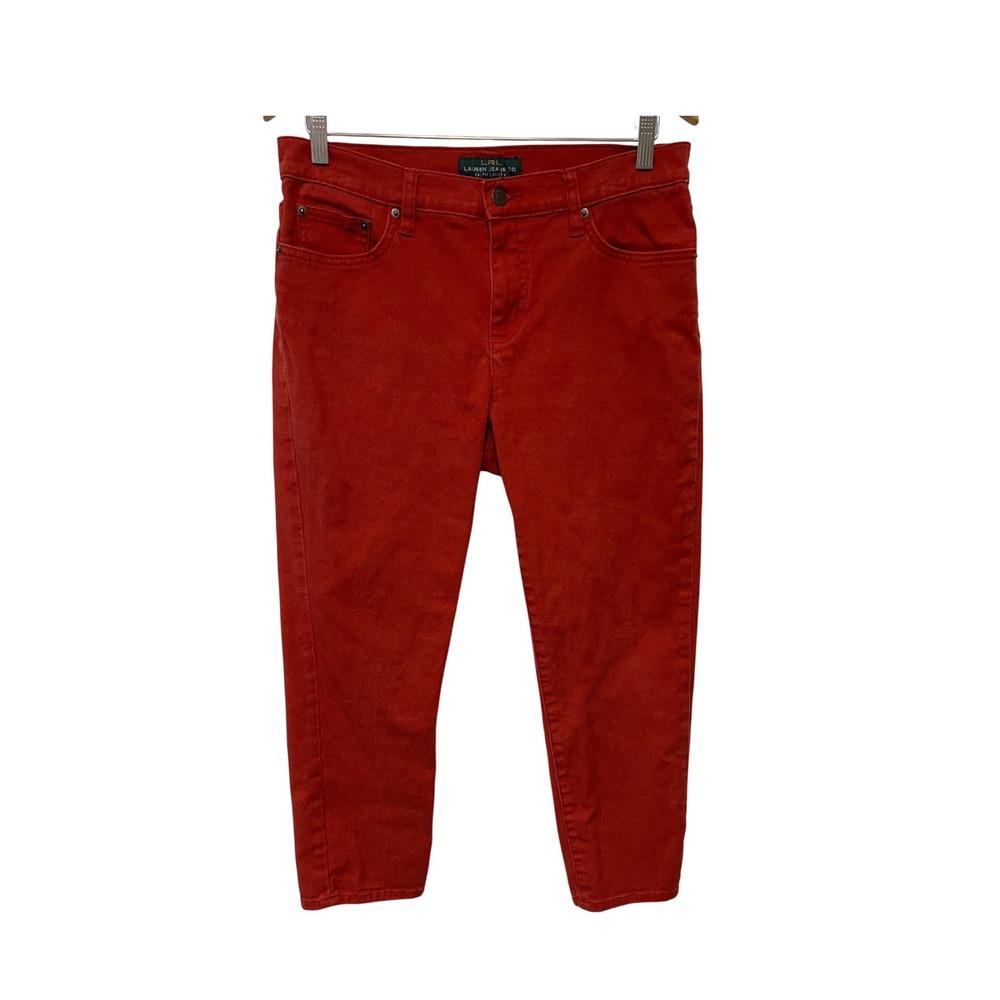 Lauren Ralph Lauren Ankle Pants Womens 10 Red Slim Straight Stretch Jeans A23